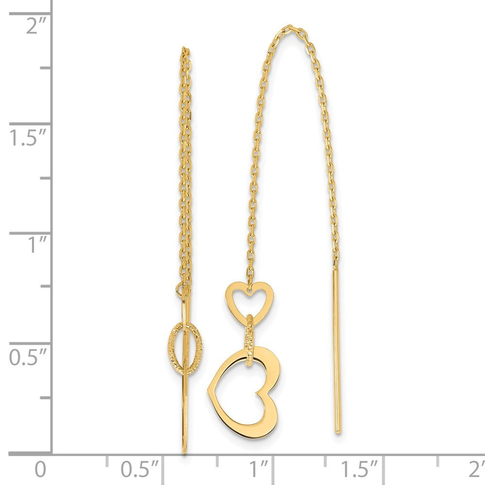 14k Yellow Gold Polished Hearts Dangle Threader Earrings