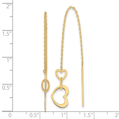 14k Yellow Gold Polished Hearts Dangle Threader Earrings