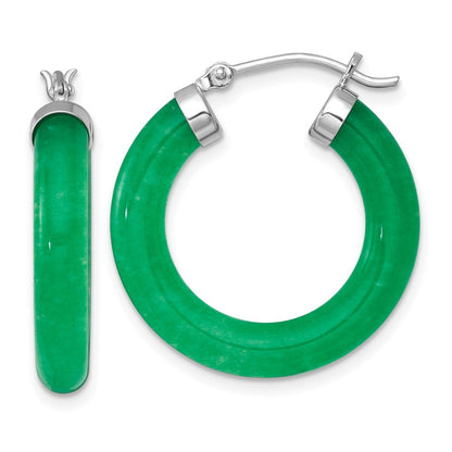 Sterling Silver Polished 4.3mm Dyed Jade Quartz Round Hoop Earrings