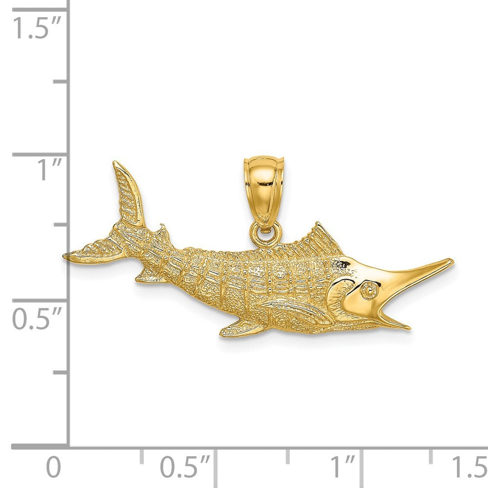 14k Yellow Gold 2-D Textured Marlin Fish Charm