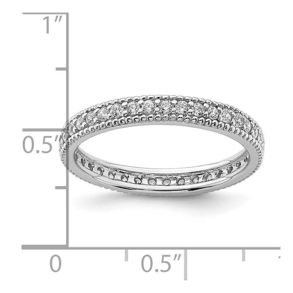 Sterling Silver Rhodium Plated Cubic Zirconia Ring Size 8