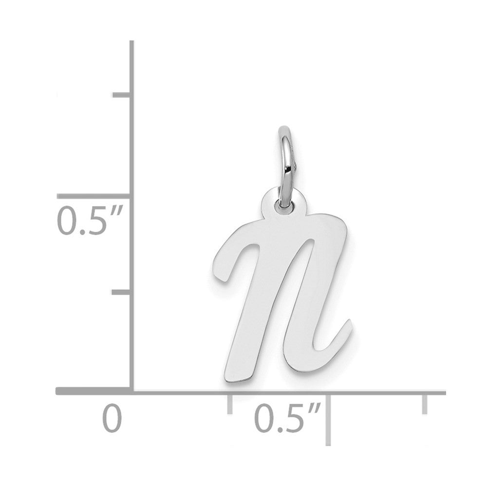 14k White Gold Small Script Letter N Initial Charm Pendant