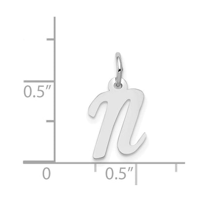 14k White Gold Small Script Letter N Initial Charm Pendant