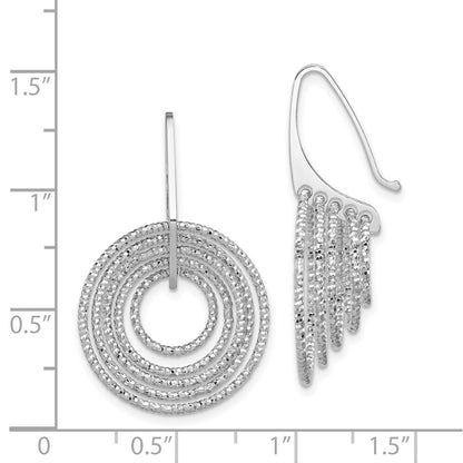 Sterling Silver Rhodium-plated Diamond-cut Circles Dangle Earrings