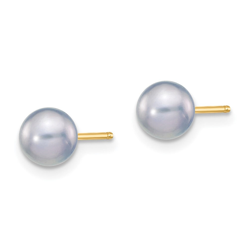 14k Yellow Gold 5-6mm Grey Round Freshwater Cultured Pearl Stud Earrings