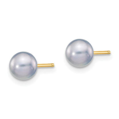 14k Yellow Gold 5-6mm Grey Round Freshwater Cultured Pearl Stud Earrings