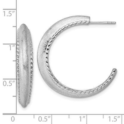 Sterling Silver Rhodium-plated Polished and Scratch Finish C-Hoop Earrings