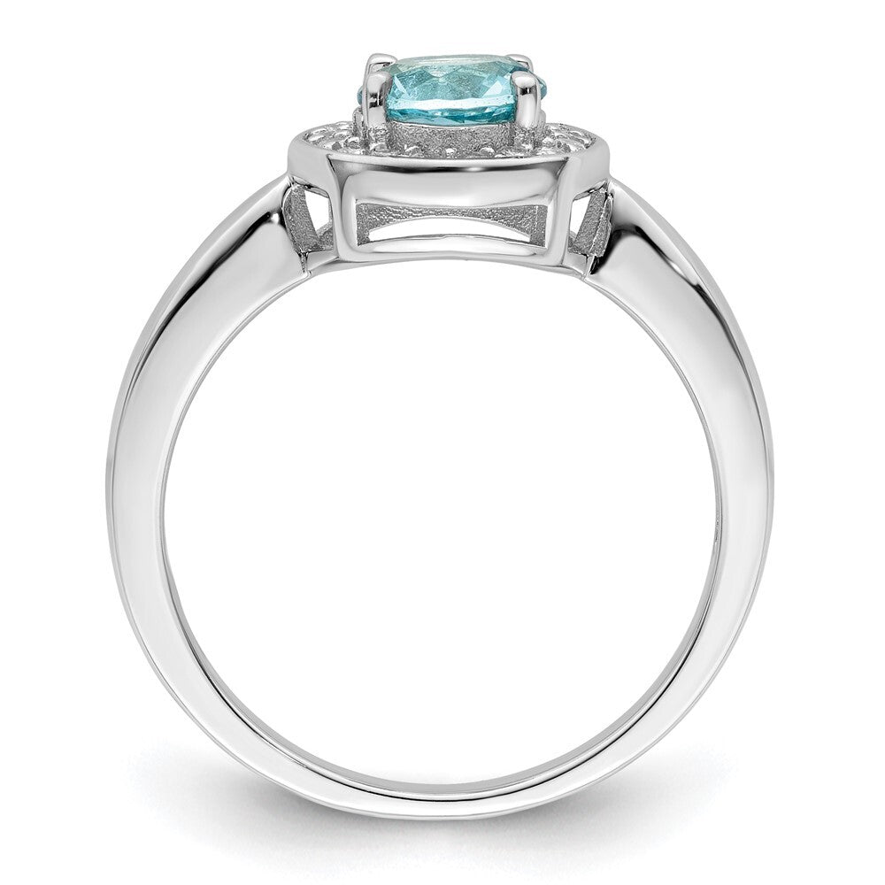 Sterling Silver Rhodium-plated CZ and Light Blue Glass Stone Ring Size 7