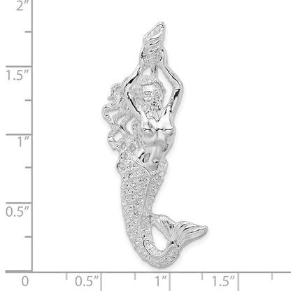 Sterling Silver Rhodium-Plated Polished Large Mermaid with Shell Slide