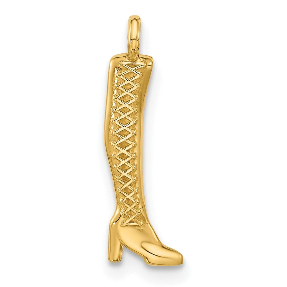 14k Yellow Gold Fancy Thigh High Boot Pendant for Women