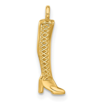 14k Yellow Gold Fancy Thigh High Boot Pendant for Women