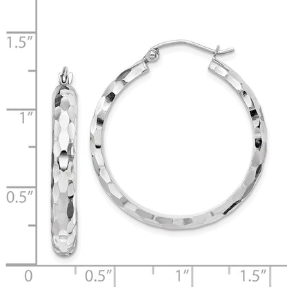 14k White Gold Diamond-cut Hoop Earrings