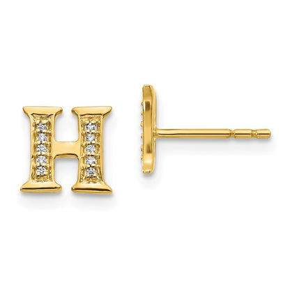 14k Yellow Gold Diamond Initial H Stud Earrings Gift for Women