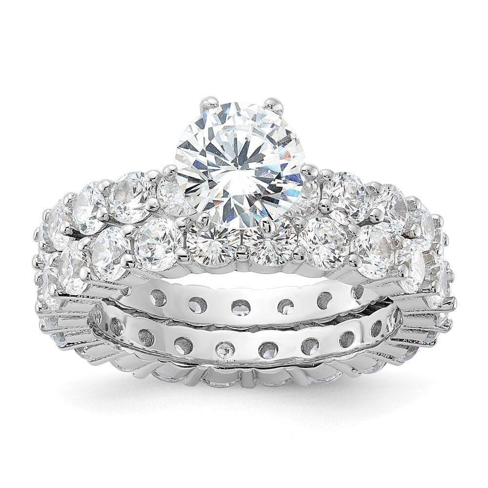 Sterling Silver Rhodium-plated Cubic Zirconia 2 Piece Wedding Set Ring Size 8