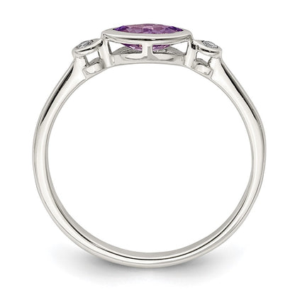 Sterling Silver Rhodium-plated Polished Amethyst/White Topaz Ring Size 6