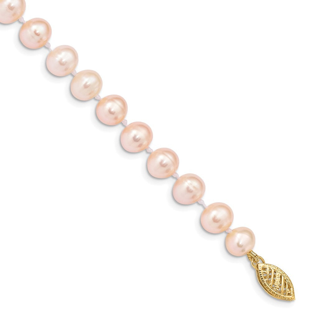 14k Yellow Gold 6-7mm Pink Near-Round Freshwater Cultured Pearl 7.5" Bracelet