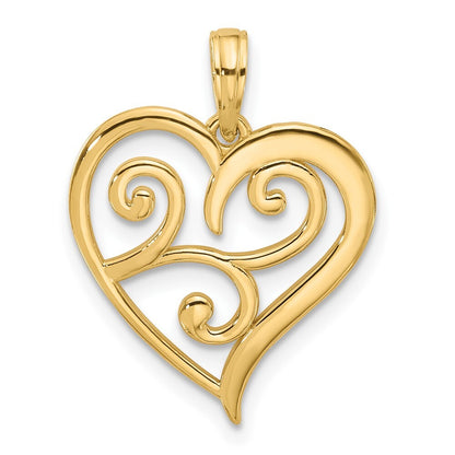 14k Yellow Gold Fancy Heart Charm Pendant for Women
