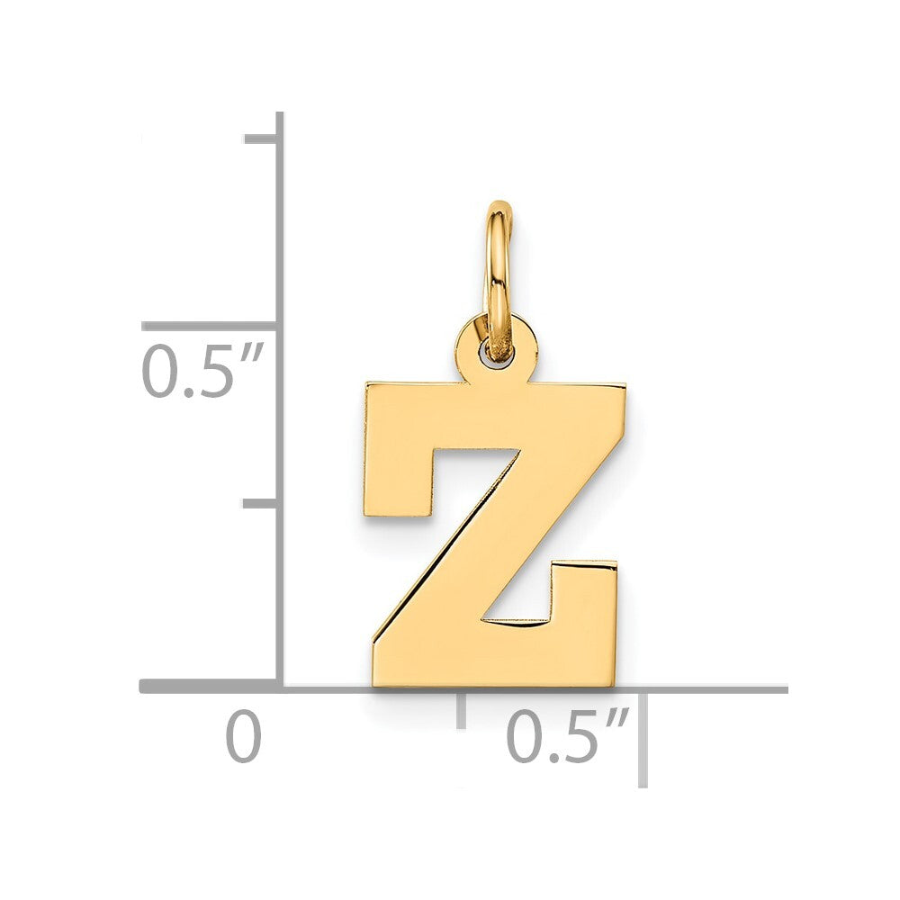 14k Yellow Gold Small Block Initial Z Charm Pendant for Women