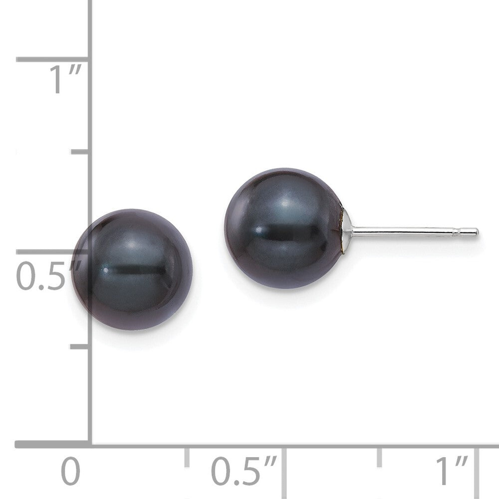 14k Gold 8-9mm Black Round Black Akoya Saltwater Cultured Pearl Stud Earrings