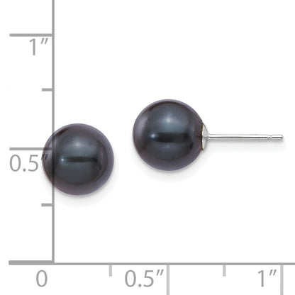 14k Gold 8-9mm Black Round Black Akoya Saltwater Cultured Pearl Stud Earrings
