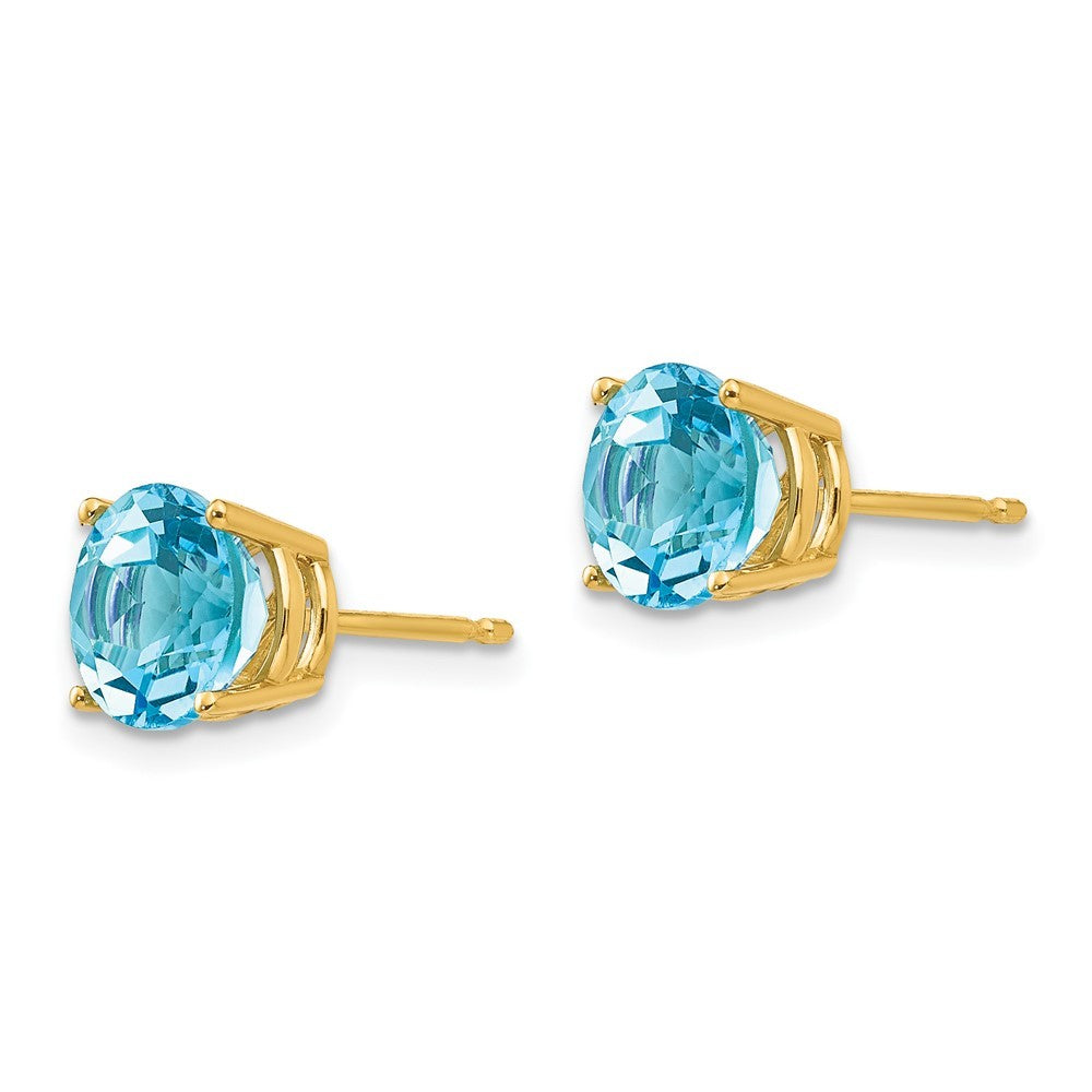 14k Yellow Gold 7mm Blue Topaz Earrings