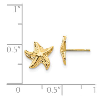 14k Yellow Gold Starfish Stud Earrings Gift for Women