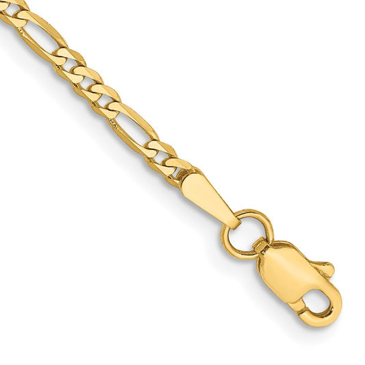 14k Yellow Gold 5.5 inch 2.25mm Flat Figaro Chain Bracelet