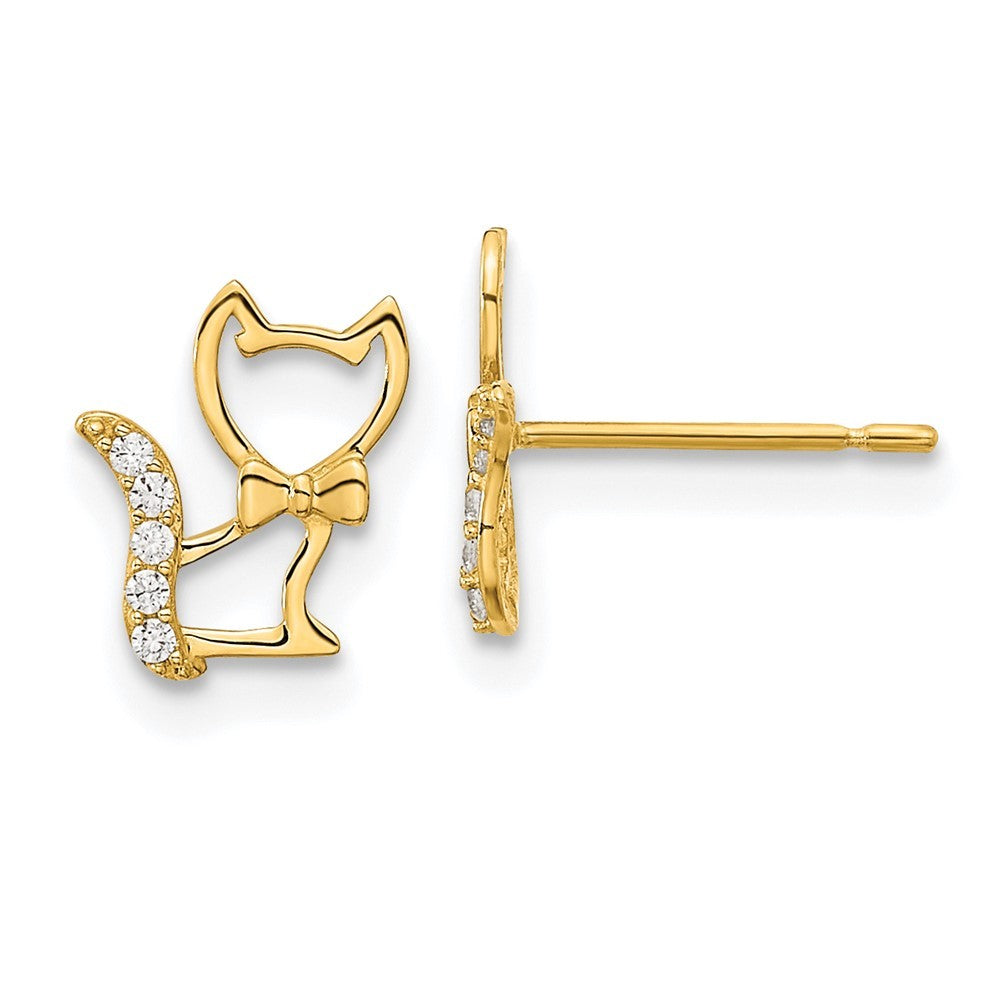 14k Yellow Gold Childrens Kitten w/CZ Tail Earrings