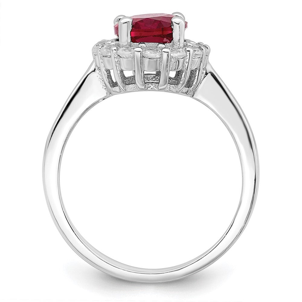 Sterling Silver Polished Rhodium-plated Red and Clear CZ Ring Size 8