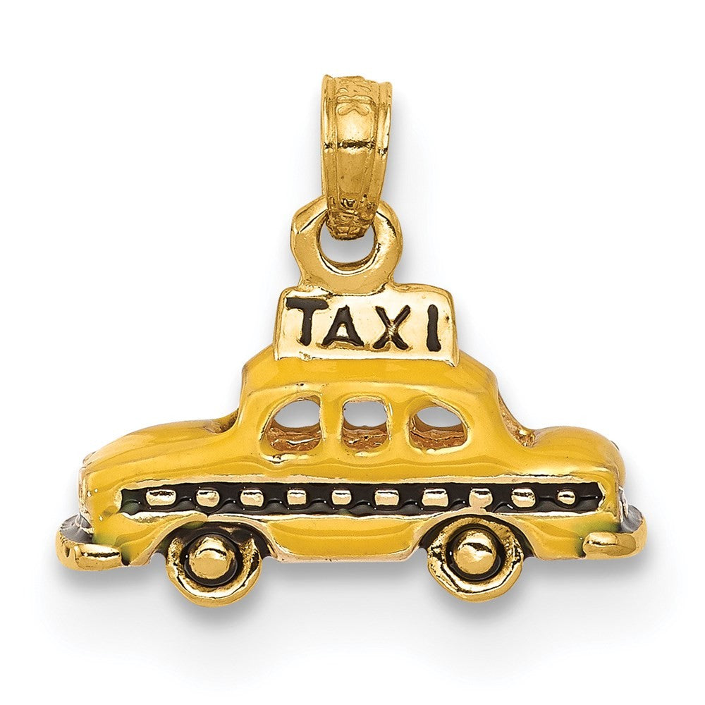 14k Yellow Gold 3D Enameled TAXI Pendant