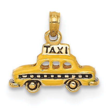 14k Yellow Gold 3D Enameled TAXI Pendant