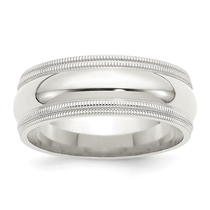 Sterling Silver 8mm Comfort Fit Double Milgrain Size 12 Band Ring