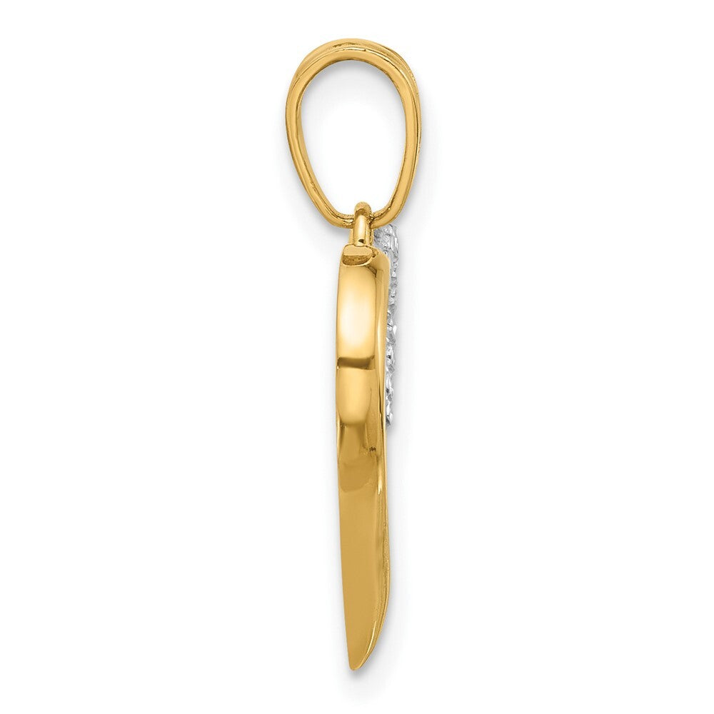 14k Yellow Gold with White Rhodium Diamond-cut Open Hearts Pendant for Women