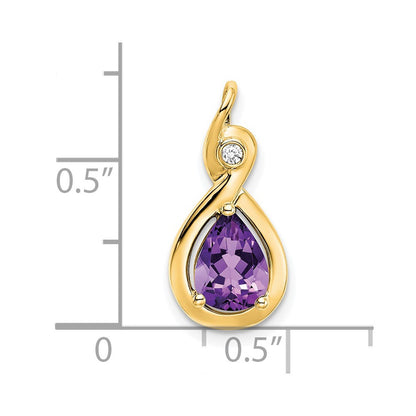 14k Yellow Gold 8x6mm Pear Amethyst and Diamond Chain Slide