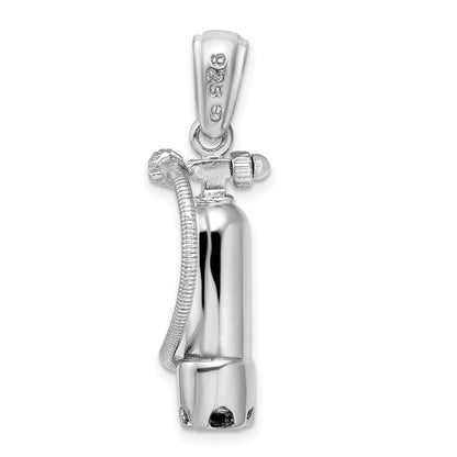 Sterling Silver Rhodium-Plated 3D Single Scuba Tank with Hose Pendant