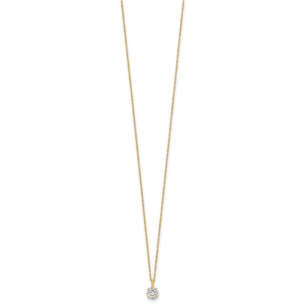 14k Yellow Gold Polished 5.00mm Round CZ Solitaire 18 inch Necklace
