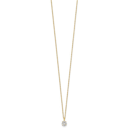 14k Yellow Gold Polished 5.00mm Round CZ Solitaire 18 inch Necklace