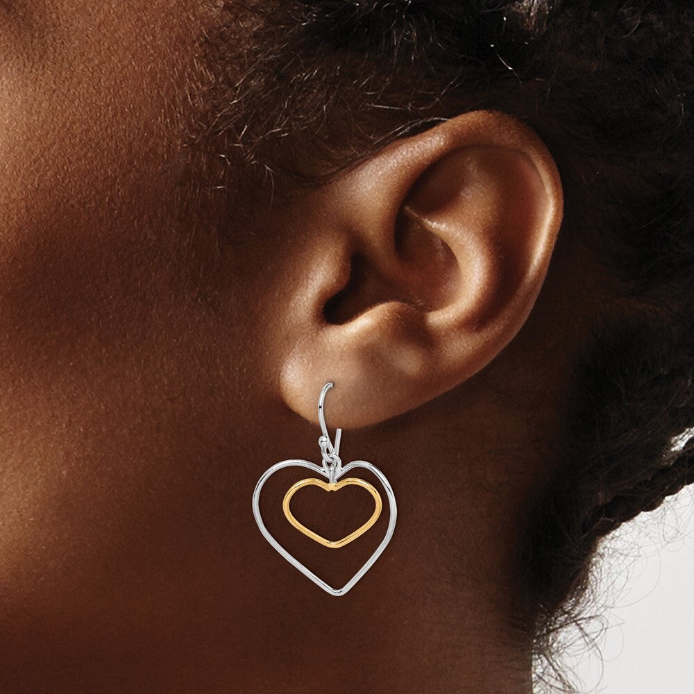 Sterling Silver Gold-Plated Double Heart Wire Dangle Earrings