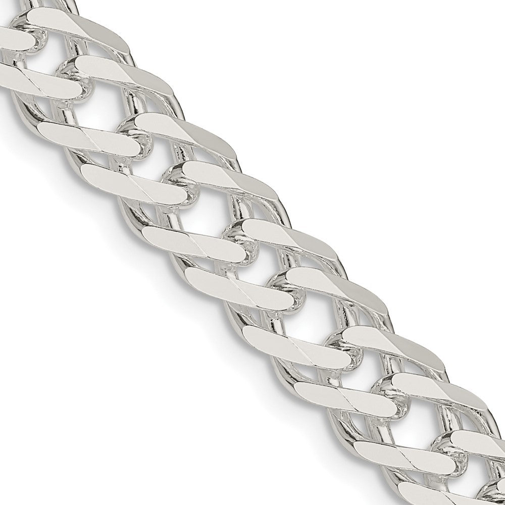Sterling Silver 7.75mm 6 Side Diamond-Cut Flat Double Curb Chain Necklace