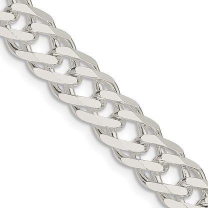 Sterling Silver 7.75mm 6 Side Diamond-Cut Flat Double Curb Chain Necklace