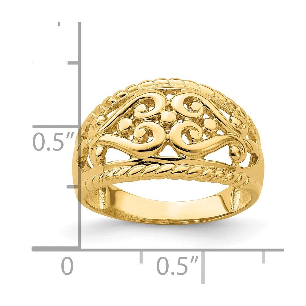 14K Yellow Gold Polished Cut-Out Heart Design Band Size 7