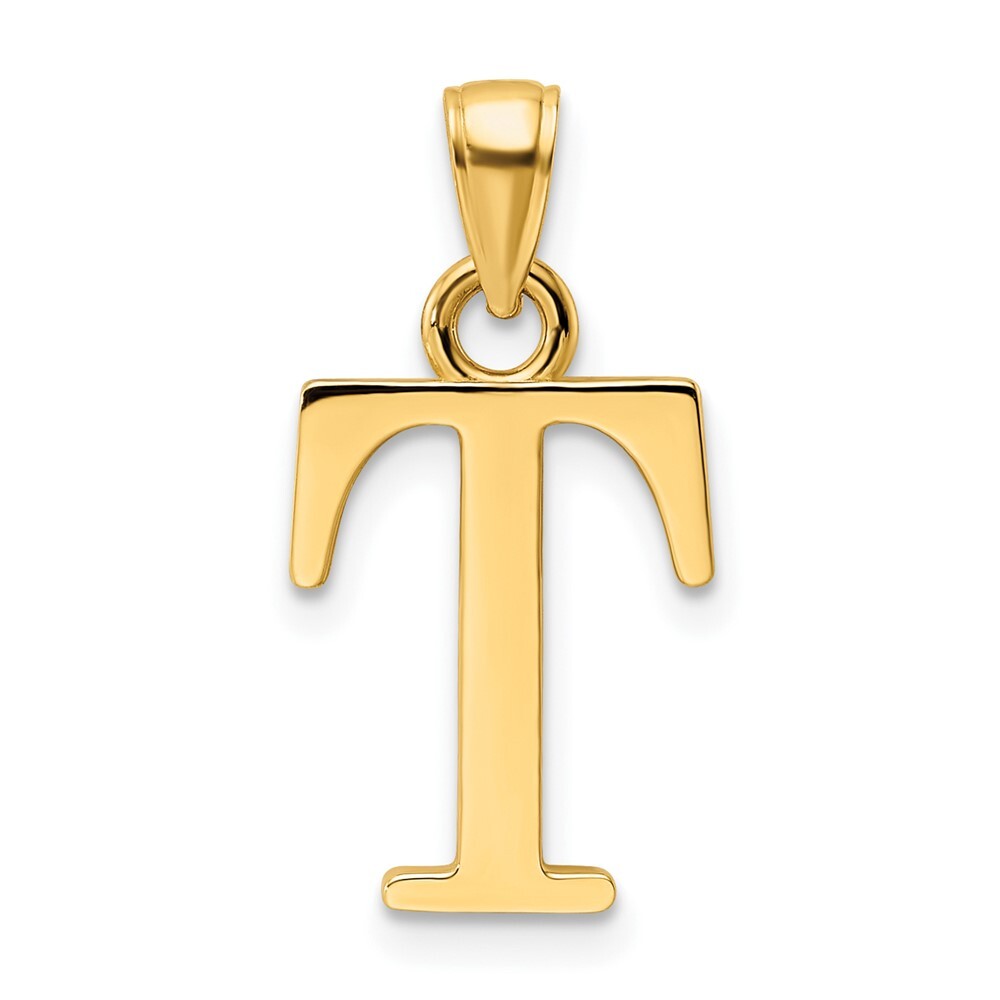 14k Yellow Gold Polished Letter T Pendant for Women