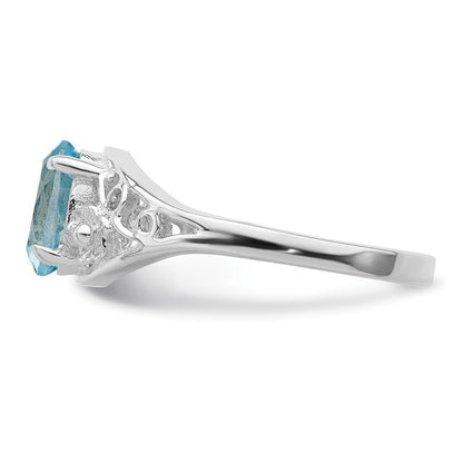 Sterling Silver Rhodium Blue Topaz Ring Size 8