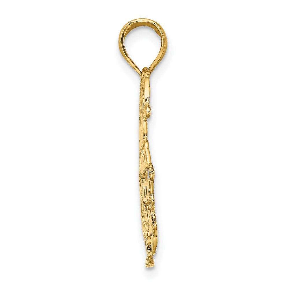 14k Yellow Gold Polished Christmas Tree and Santa Charm Pendant for Women