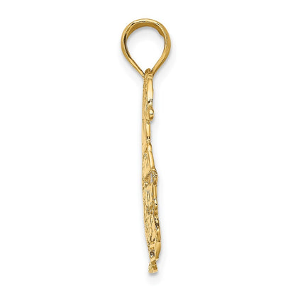 14k Yellow Gold Polished Christmas Tree and Santa Charm Pendant for Women