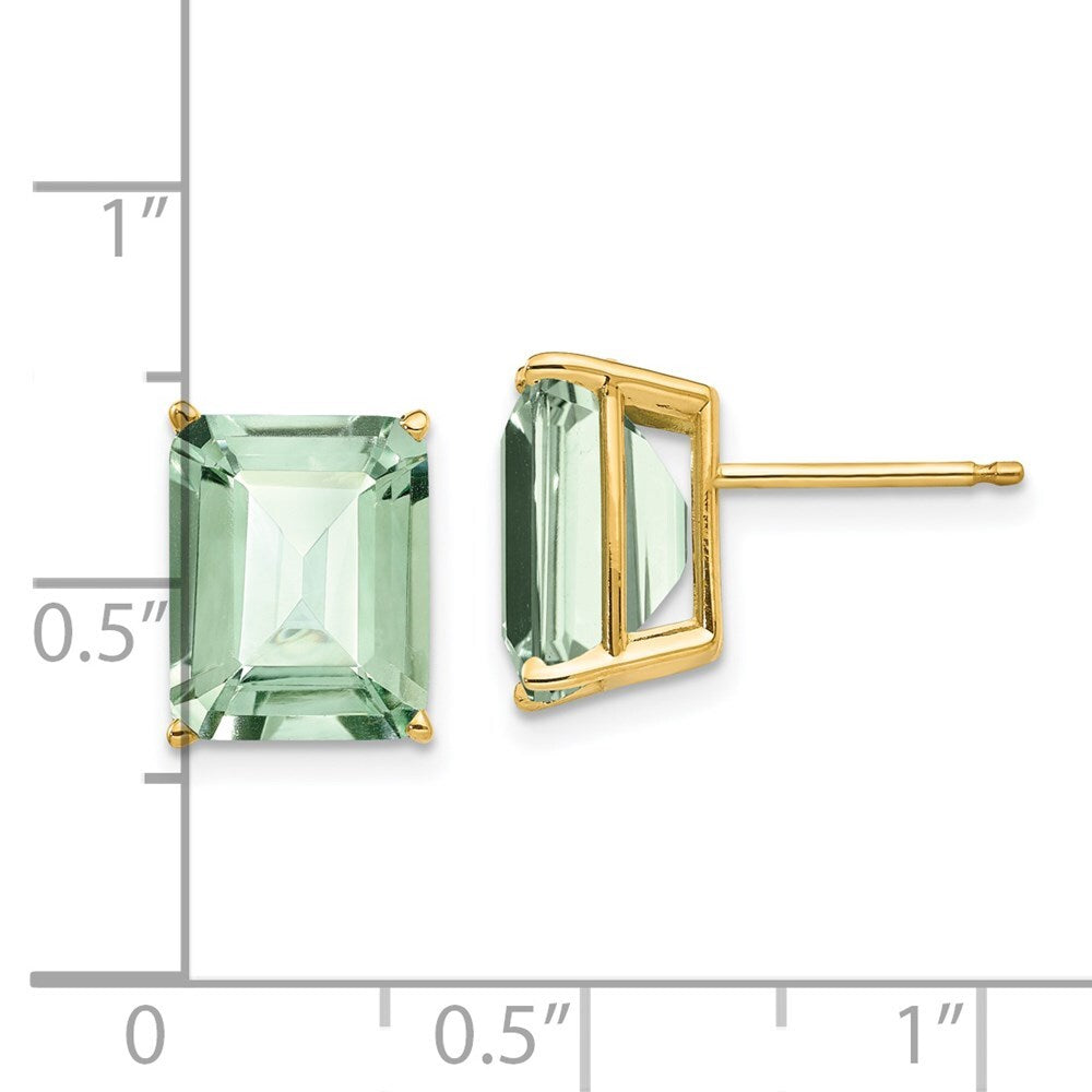 14k Yellow Gold 10x8 Emerald-Cut Green Quartz Stud Earrings Gift for Women