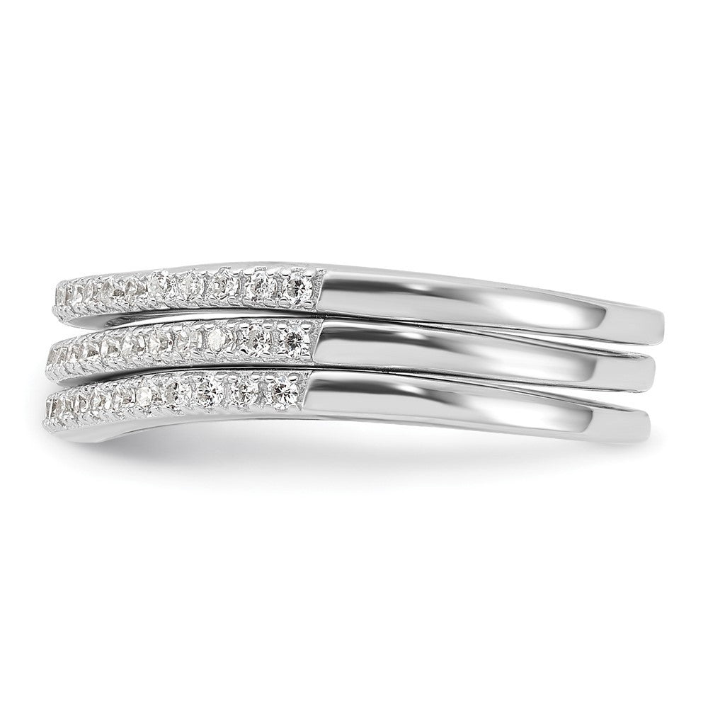 Sterling Silver Rhodium-plated CZ Curved 3 Band Ring Set