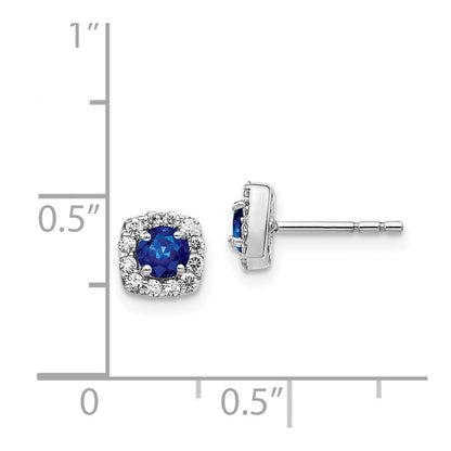 14k White Gold Diamond and Sapphire Square Halo Stud Earrings