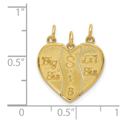 14k Yellow Gold 3-piece Break-apart BIG SIS-SIS-LIL SIS Charm Pendant for Women