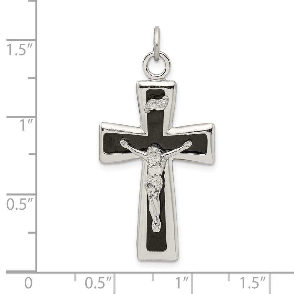 Sterling Silver Black Epoxy INRI Crucifix Pendant Holiday Gift for Women